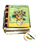 Impressionist art book Limoges box sunflowers in vase and porcelain palette