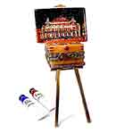 Paris Opera House painting on easel Limoges box with paint tubes