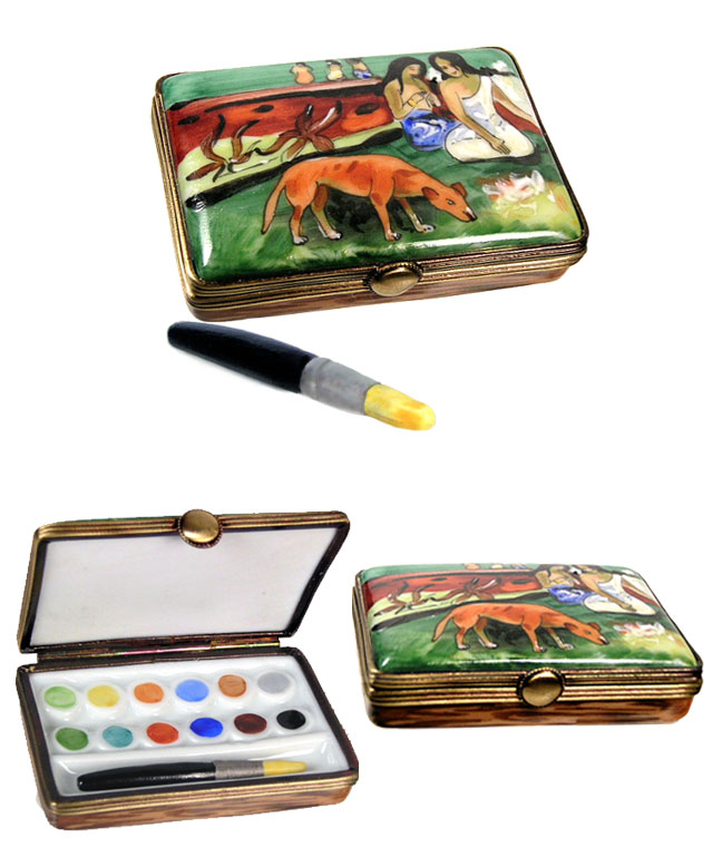 Gaugin paint case Limoges box with brush