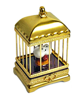 Limoges box love birds in gold cage
