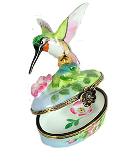 Limoges box hummingbird - open with flower inside