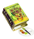 Small Impressionist book Limoges box with Van Gogh Sunflowers and porcelain palette