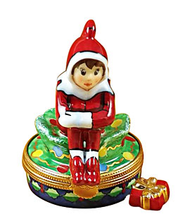 Limoges box rochard Christmas elf with gift