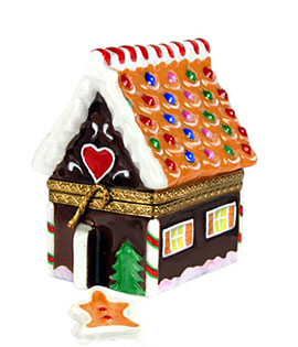 Rochard gingerbread house Limoges box with gingerbread man