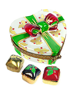Limoges box heart shaped candy with 3 holiday candies