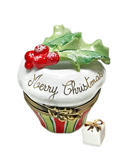 Limoges box cupcake with holly and gift