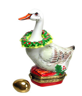 Christmas goose with wreath and gold egg
