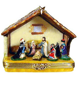 Nativity manger Limoges box with figures