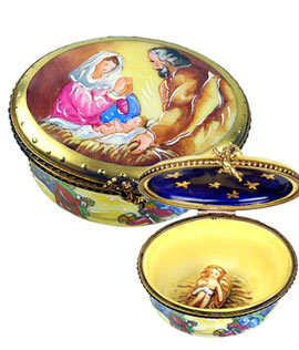 Limoges box Nativity on oval with removable baby Jesus