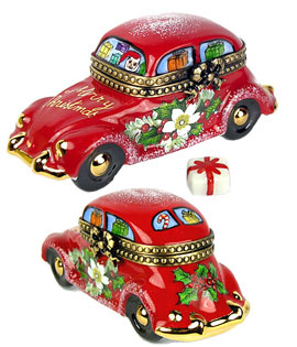 Santa's red car with decor and gift