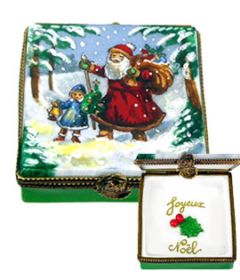 Santa walking child home in the snow Limoges box