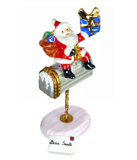 Santa atop mailbox Limoges box with letter