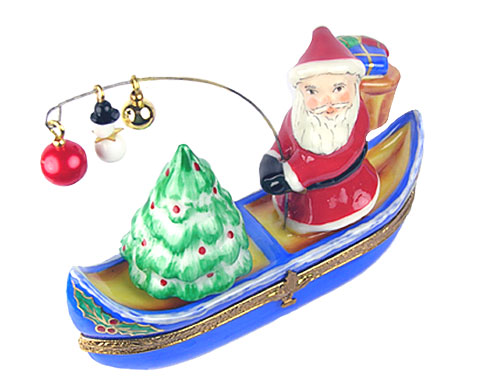 Santa fishing from canoe Limoges box