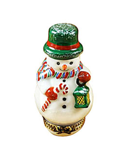 small snowman with lantern Limoges box