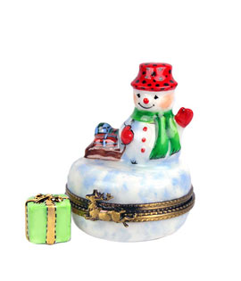 Limoges box mini snowman with gift