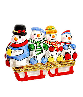 Limoges box snowmen on sled