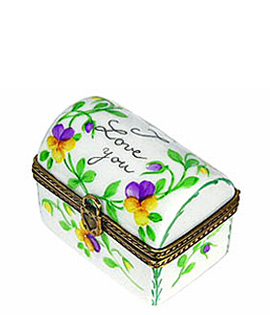 Limoges box small I love you trunk with pansies