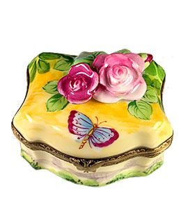 Limoges box classic shape with roses and butterfly