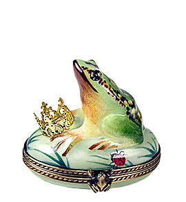 frog prince laying his crown at her feet Limoges box