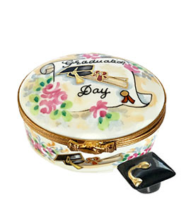 Oval graduation Limoges box with porcelain cap