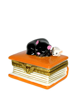 Magic book Limoges box with black cat