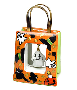 Halloween bag Limoges box with dangling ghost