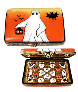 Limoges Halloween candy box with ghost