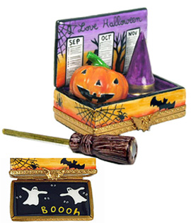 Limoges box Halloween calendar with witch broom