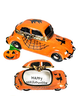 Limoges box VW Halloween car with Jack o' lantern