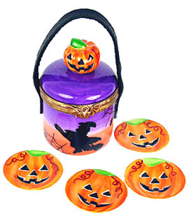Halloween picnic Limoge box with pumpkin plates
