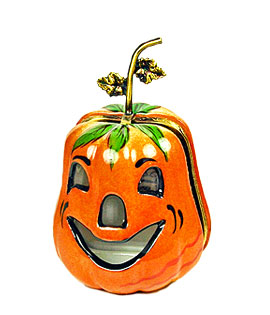 Jack o' lantern Limoges box with cut outs and metal stem