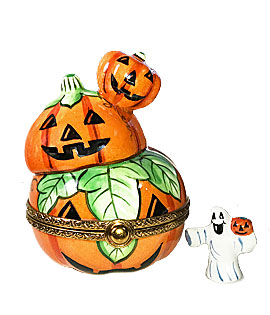 Three stacked Jack o' lanterns limoges box with ghost