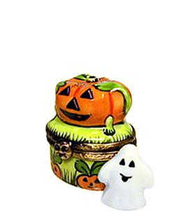 pumpkin on ghost decor small Limoges box