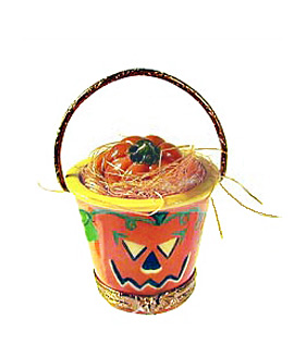 Limoges box Halloween pail with straw and pumpkin