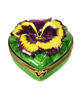 multi color pansy on limoges box heart