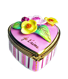 pink stripes and flowers heart Limoges box