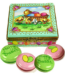 Limoges box four Easter macarons in carton