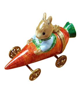 Limoges box rabbit in carrot car