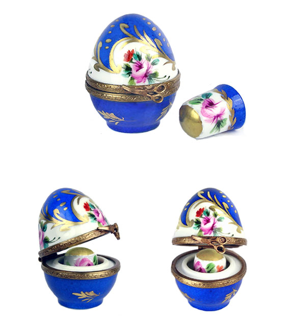 floral egg Limoges box with matching thimble