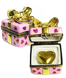 Limoges box gift with gold ribbon and heart