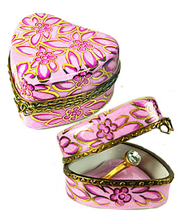 pink hearts ring box Limoges box with piorcelain insert and ring