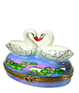 loving swans on pond Limoges box