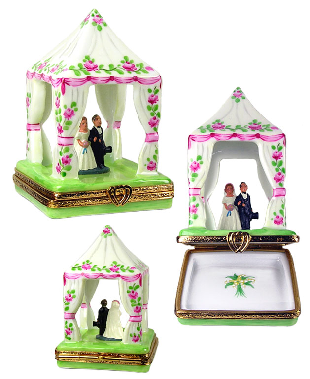 Limoges box  wedding couple under canopy with roses