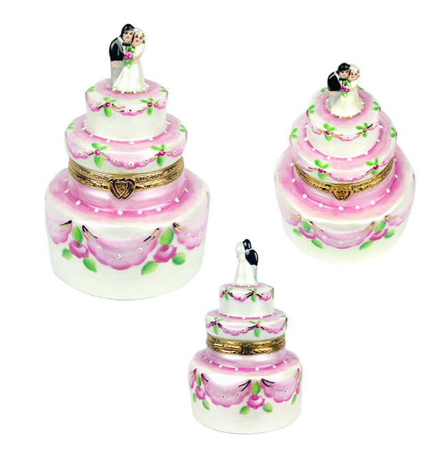wedding cake Limoges box - pink and cream