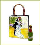 Lady's bag Limoges box with Renoir dancing couple and champagne bottle
