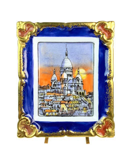 framed Sacre Coeur painting Limoges box on stand