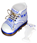 blue baby shoe Limoges box with laces