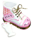Limoges box pink baby shoe with laces