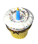  birthday cake with blue candle and sprinkles Limoges box