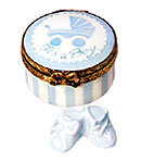 Small round Limoges box - It's a Boy with booties